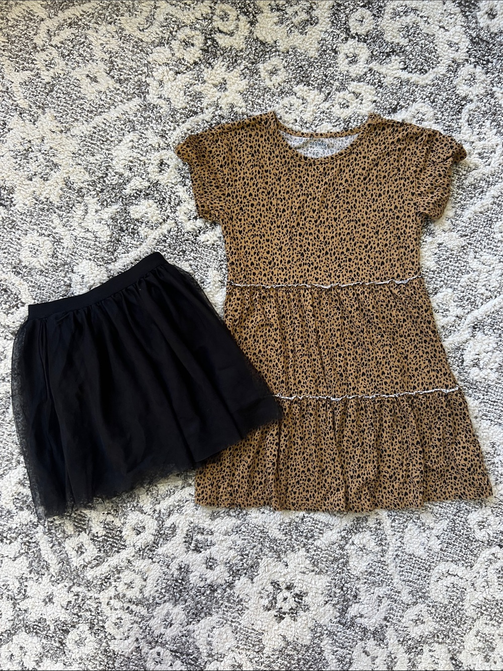 jumping beans Brown Leopard Tiered Dress with Black Tulle Skirt